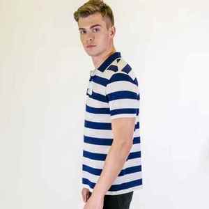 Logo personnalisé décontracté Slim affaires rayé polo pour hommes Bur Berry 100% coton respirant bouton de jogging à manches longues - Product Image 4