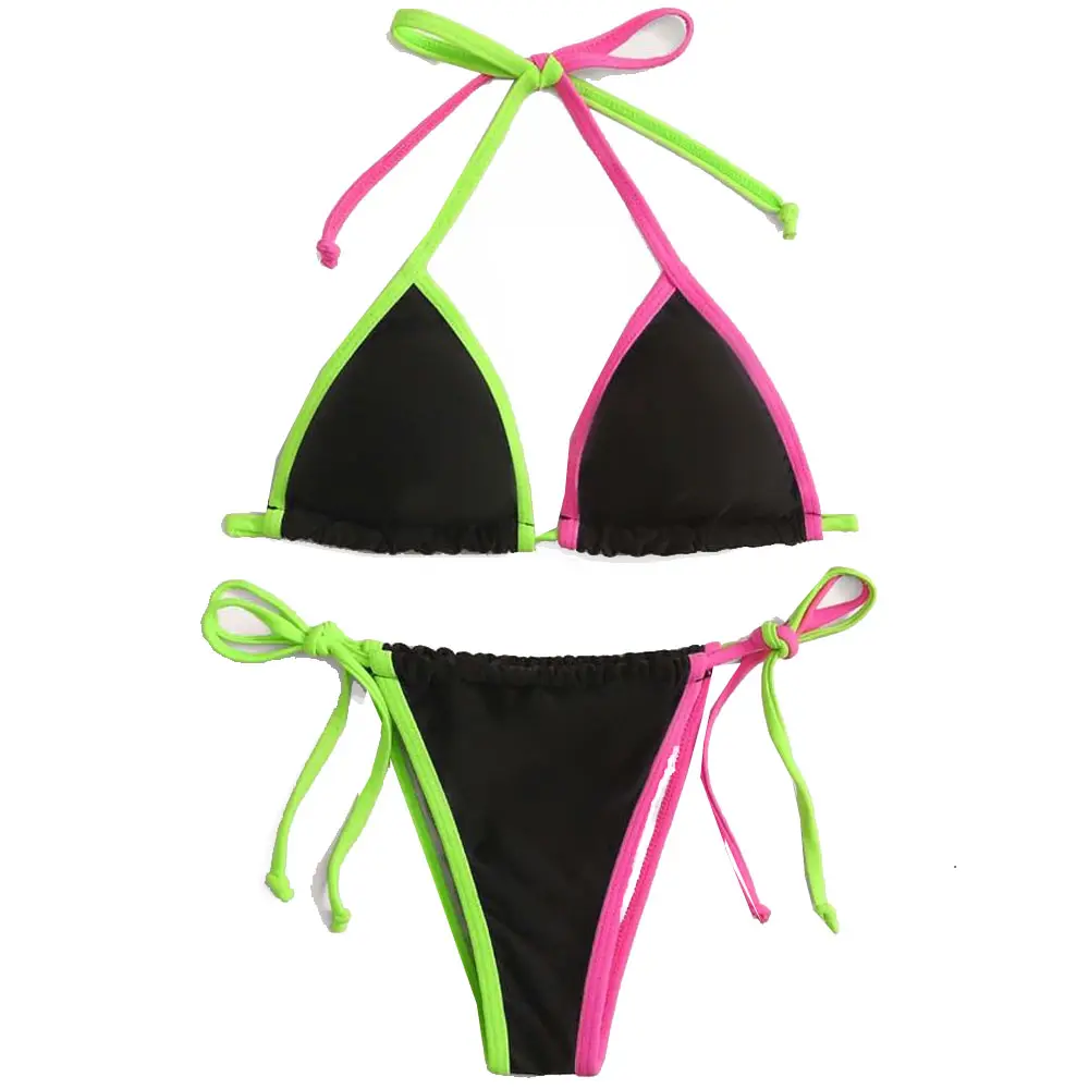 Respirável Secagem Rápida Novos Biquínis Beachwear Swimwear Cor Sólida Strap Três Pontos Sexy Mulheres Micro Biquínis