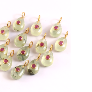 Piedra preciosa de pera de Prehnita verde Natural hecha a mano 925 Plata chapada en oro doble incrustaciones de piedra suelta colgante de moda joyería a granel - Product Image 6