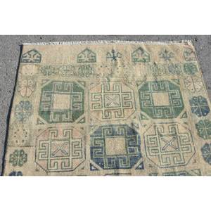 Tapis turc vintage de grande surface beige vert 3.8x6,2 pieds Tapis de chambre à motif patchwork rectangulaire en laine de style classique - Product Image 5
