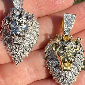 Người Đàn Ông Của Phụ Nữ 925 Sterling Silver Rasta Phi Vua Sassy Classy Iced out Cbic Zirconia Tuyên Bố Chính Hãng Roaring Mặt Dây Chuyền