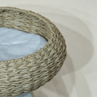 Arbre à chat à 2 niveaux en rotin naturel avec poteau à gratter en sisal, lit pour chat à structure en bois robuste avec coussin moelleux et jouet suspendu en forme de nuage