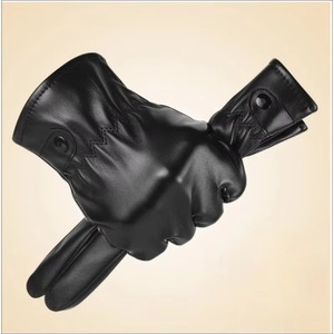 Gants en cuir PU noir thermiques d'hiver pour hommes, style hip-hop, fins, pour la conduite, antidérapants, doigts entiers, écran tactile - Product Image 2