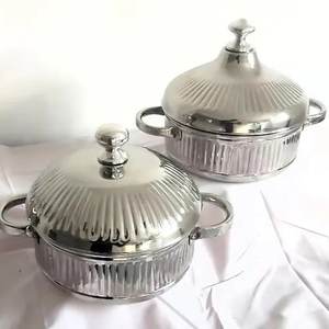 Set Of 2 Stainless Steel Hotpot Premium Quality Handmade Designer Casserole Luxury Metal Kitchenware Food Warmers - Product Image 4