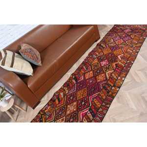 Vintage 2.8x11.6 ft Rug, <b>Runner</b> Turkish Rug, <b>Red</b> Orange Floral Rug - Product Image 4