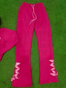 Pantalon de survêtement droit classique OEM, pantalon déchiré, taille élastique, coton, lavage à l'acide, dentelle, hiver, femme - Product Image 2