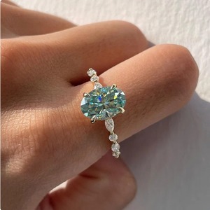 925 เงินสเตอร์ลิง Aqua สีฟ้ารูปไข่ Moissanite เพชรแหวนหมั้นของขวัญแต่งงาน - Product Image 1