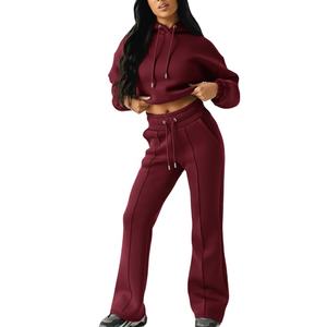 Conjunto Deportivo de Invierno para Mujer, Estilo Urbano, 100% Algodón, Transpirable, Sudadera con Capucha, Pantalones Acampanados de Cintura Alta - Product Image 3