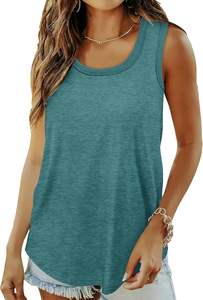 Women's Summer Tank Tops Loose Sleeve Scoop Neck Curved Hem Knitted Fabric Ribbed <b>Trim</b> <b>Beading</b> Decoration Cartoon Pattern Front - Product Image 2