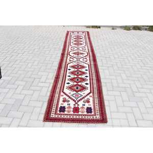 Tapis turc vintage 2,6x11,9 pi (80x364 cm), tapis en laine rouge camouflage - Product Image 1