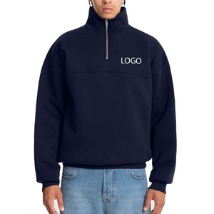 Sweat-shirt à demi-zip bleu marine pour homme, personnalisable avec logo, en polaire, vente en gros, streetwear, épaules tombantes, chaud pour l'hiver, fourniture OEM, sweats à capuche - Product Image 1