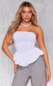 Women's White Puffball Bandeau Neckline <b>Top</b> New Fashionable Designer Casual Party Wear for Summer OEM Wholesale Manufacture - Product Image 5