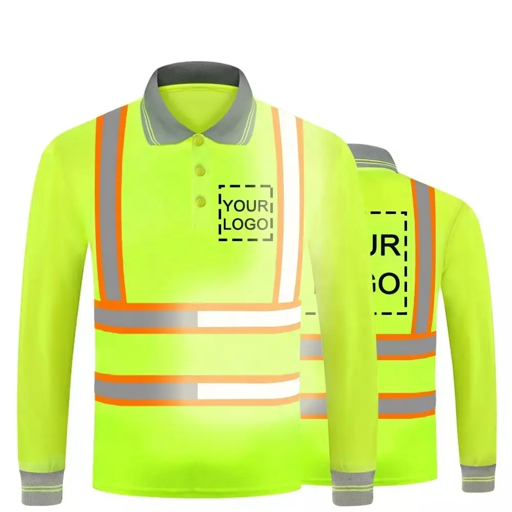 Hi Vis Reflecterende Veiligheidskleding Constructie Uniformen Shirt Lange Mouw Hi Vis Reflecterende Mannen Verkeersveiligheid Werkkleding T-Shirt