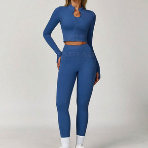 Ensemble de sport personnalisé en coton respirant 3 pièces avec veste, soutien-gorge et leggings pour femmes, yoga et course à pied, séchage rapide - Product Image 4