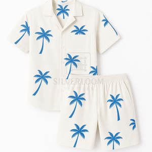 Ensemble chemise et short en coton et polyester pour hommes, vêtements de plage d'été, tenue 2 pièces | Logo personnalisé respirant disponible - Product Image 1