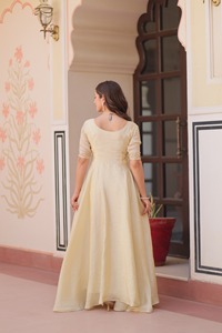 Designer fantaisie élégant meilleur tissu vêtements ethniques belle or écraser avec perles brodé robe de travail fournisseur mondial - Product Image 6