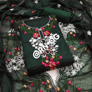 Cravate à col lourd non cousu travail manuel Chanderi soie robe matériel pour femmes Style indien pakistanais femmes merde non cousue lourde - Product Image 2