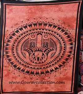 Tapisserie murale imprimée Hamsa Potly, drap de lit en tissu de coton, taille simple, pour la décoration de la maison GC-TP-184. - Product Image 5