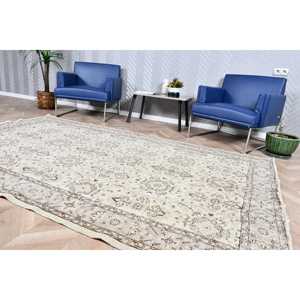 พรมวินเทจตุรกี ขนาด 5.4x8.7 ฟุต สีขาว ลายดอกไม้ขนาดใหญ่ ทำจากขนสัตว์ - Product Image 3