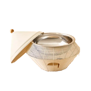 มุมไฟโลหะลุคใหม่หม้อชุบทองในเครื่องอุ่นสแตนเลสระดับพรีเมียมที่ดีที่สุดในรูปทรงกลมสําหรับการใช้อุ่นอาหารบนโต๊ะ - Product Image 4