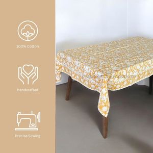 Mantel amarillo de algodón hecho a mano indio hermoso bloque de mano impreso cubierta de mesa de algodón para mantel de boda para la venta - Product Image 4