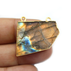 Double Bail Collier Making Connector Gold Galvanoplastie Natural Labradorite Slab Gemstone DIY Jewelry Finding Components Bulk - Product Image 2