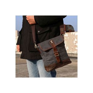 กระเป๋าผ้าใบย้อนยุคลำลองขนาดเล็กกันน้ำ (สีเทาเข้ม) - Product Image 2