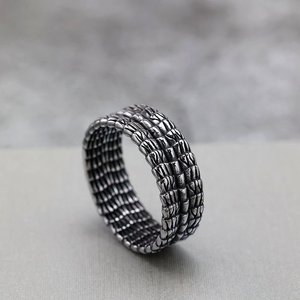 Bague unisexe Yunnique en acier inoxydable, motif dragon vieilli, style hip-hop, géométrique ronde, avec incrustation ouverte, idée cadeau, style tendance - Product Image 1