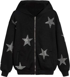 Sudadera con Capucha de Forro Polar 100% Algodón con Diseño de Estrella de Diamantes de Imitación Personalizada, con Cremallera Completa, la Mejor Calidad, Sudadera Urbana para Hombre - Product Image 1