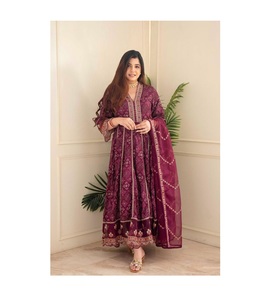 Meilleur tarif de qualité supérieure du fournisseur Red Merron Designer Gown Ready-Made Rayon Sequence Embroidery Work for Indian Pakistanais - Product Image 1