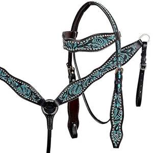 Conjunto de cabeza y cuello de pecho con cuentas occidentales de cuero de vaca hecho a mano personalizado - Product Image 1