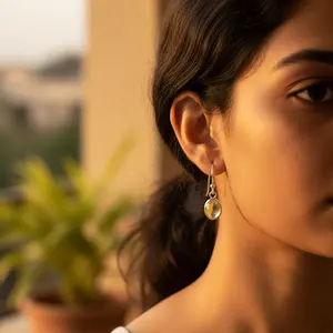 Boucles d'oreilles pendantes en argent 925 pour femmes, quartz citron, plaqué or 18 carats, design goutte, pour mariages, avec opale, moissanite, diamant, perle - Product Image 2