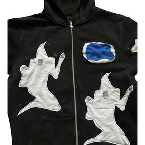 Haute qualité Streetwear français éponge coton soleil délavé Vintage fermeture éclair lavé personnalisé en détresse broderie Patch sweats à capuche thermique - Product Image 4