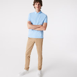 Polo en coton extensible avec Logo brodé personnalisé, coupe régulière, bleu pierre, 100%, avec patte de boutonnage cachée et côtelé - Product Image 4