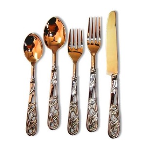 Juego de 5 cubiertos de acero inoxidable, ideal para utensilios de cocina, mesa, fiesta en casa, café, cubiertos plateados, mango elegante - Product Image 2