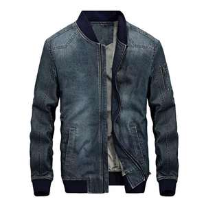 First Fitness Industry Venta caliente Denim Chaqueta ligera Color sólido Hombres Jeans Chaqueta Cómoda manga larga Stand Collar - Product Image 1