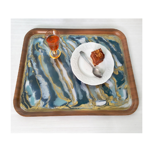 Plateau de service en résine de bois de haute qualité, plateau rond en résine transparente de qualité supérieure avec motif floral - Product Image 4