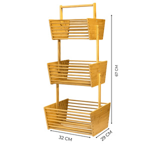 Organisateur de table carré multifonctionnel en bambou à 3 niveaux, de haute qualité, de capacité moyenne, pour légumes et serviettes - Product Image 1