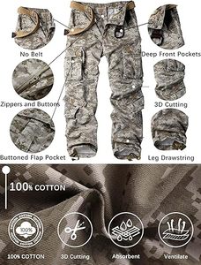 Pantalon cargo personnalisé chasse randonnée Sports de plein air camping voyage imprimé camouflage élégant 6 poches pantalon cargo respirant - Product Image 5