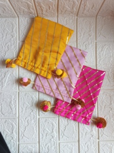 Indian Wedding <b>Potli</b> <b>Bag</b> Desi Mithai/Bhaji/Ladoo <b>Bag</b> for Return Gifts Lehariya Giveaway <b>Potli</b> with Gota Work Tassels Dry Fruits - Product Image 2