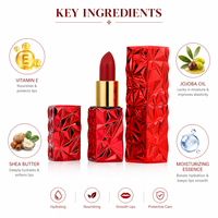 Lápiz Labial de Lujo con Diamantes Facetados Rojo Rubí, Marca Privada, Logotipo Personalizado, Efecto Prisma Metálico, Venta al Por Mayor, Fabricante de Maquillaje OEM, MOQ Bajo