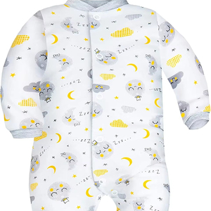 Star Moon Pattern Winter Baby White Sleepsuit 100% Cotton Knitted Long Sleeves Enclosed <b>Footie</b> <b>Pajama</b> Durable Buttons ODM - Product Image 1
