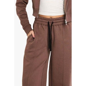 Pantalon en molleton de coton pour femme, couleur unie, taille longue, cordon de serrage, écologique, séchage rapide, respirant, personnalisable - Product Image 4