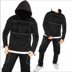 ชุดวอร์มมีฮู้ดสำหรับผู้ชาย,ชุดวอร์มแขนยาวสีดำล้วนออกแบบเองใหม่ - Product Image 2