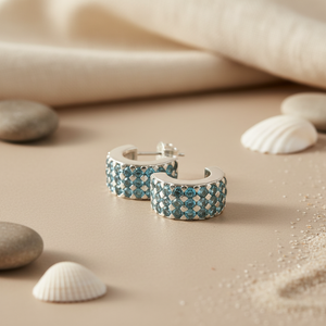 Boucles d'oreilles créoles en argent 925 avec pierre précieuse bleue, design goutte, plaqué or blanc, motif floral tendance pour femmes, à porter au quotidien, cadeaux - Product Image 1