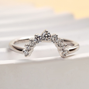 2.5 mm round cut moissanite curved wedding band white gold plated contour <b>stacking</b> <b>ring</b> - Product Image 1