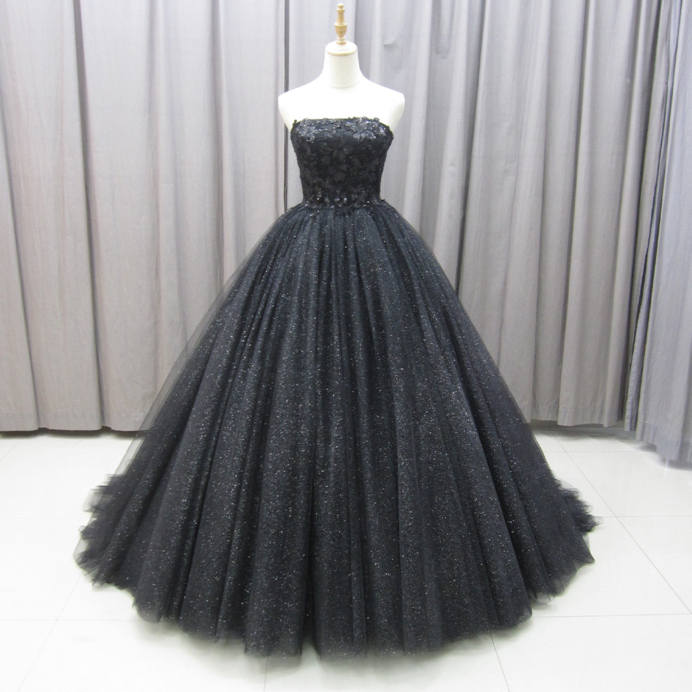 Jancember MZ0007 Shiny Black Strapless Evening Gowns