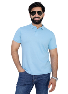 เสื้อโปโลผู้ชายสีฟ้าอ่อนลำลองแขนสั้นเสื้อยืดผ้าฝ้ายระบายอากาศเข้ารูปใส่ฤดูร้อน - Product Image 2