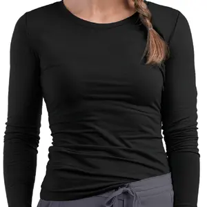 Kadın undercrew ekip boyun uzun kollu hemşire Underscrub düz sıkı tıbbi scshirt gömlek altında fırçalayın