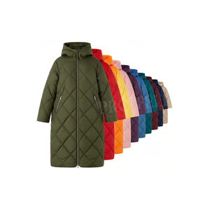 Women's Clothing Manufacturer Hooded Neck Quilted Winter Long Coat Full Zip Diamond Pattern Warm Casual Outdoor Quilted <b>Jacket</b> - Product Image 1